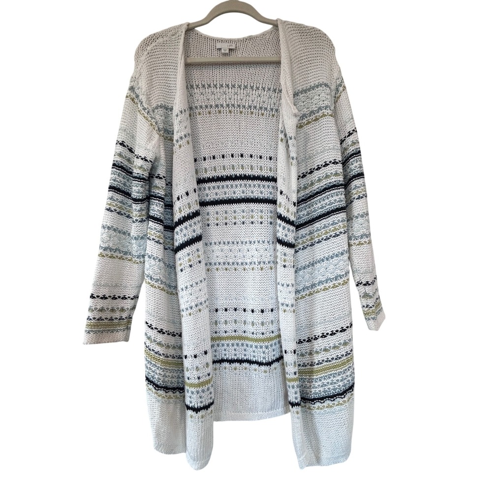 J. Jill 100% Cotton Striped Open Duster Cardigan Women's Medium Grandma Boho‎